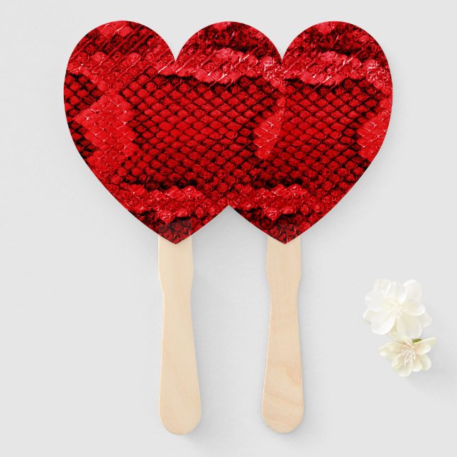 Exotic snake skin animal print pattern modern red hand fan (Front and Back)