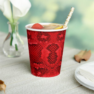 Exotic snake skin animal print pattern modern red paper cups