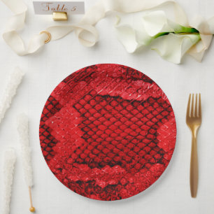 Exotic snake skin animal print pattern modern red paper plates