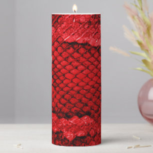 Exotic snake skin animal print pattern modern red pillar candle