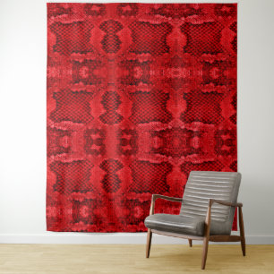 Exotic snake skin animal print pattern modern red tapestry