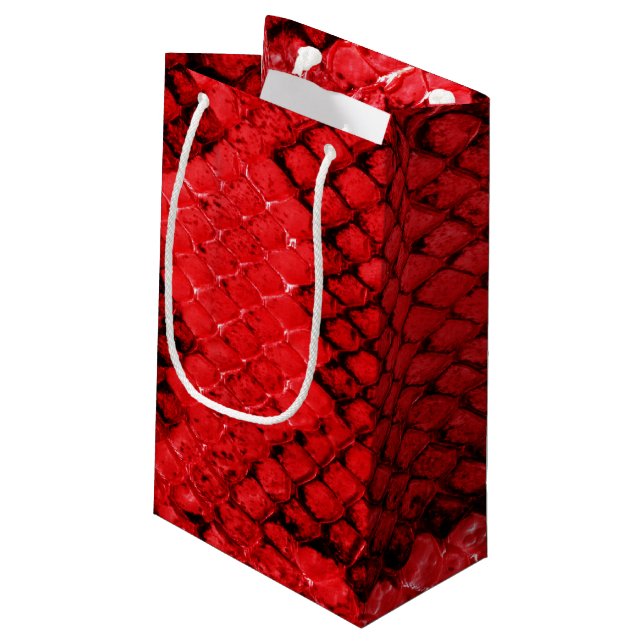 Exotic snake skin animal print texture pattern red small gift bag (Back Angled)