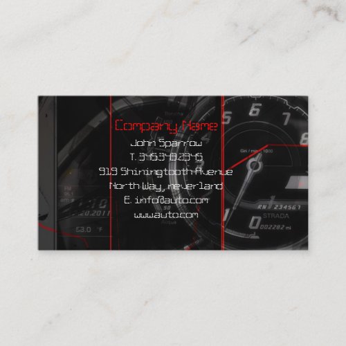 Exotic speedometer panel fragment business card