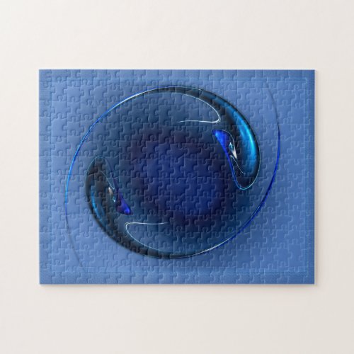 Exotic Spiraling Blue Fish Abstract Artwork Jigsaw Puzzle