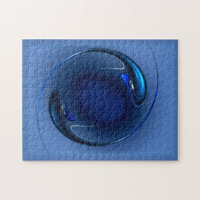 Exotic Spiraling Blue Fish Abstract Artwork Jigsaw Puzzle (Horizontal)
