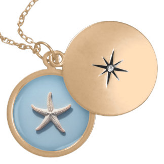 Exotic Starfish with Blue Background Gold Plated Necklace