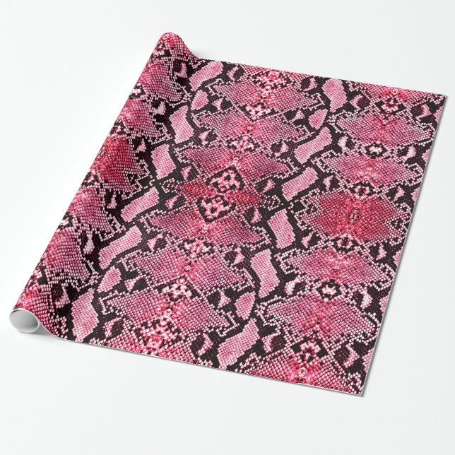 Exotic Strawberry Pink Python Snakeskin Wrapping Paper (Unrolled)