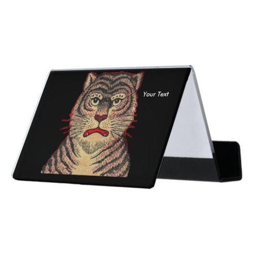 Exotic Striped Asian Fierce Tiger on black Desk Business Card Holder
