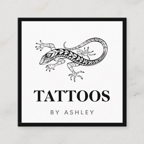 Exotic Stylized Lizard Reptile Tattoo Artist Frame Square Business Card