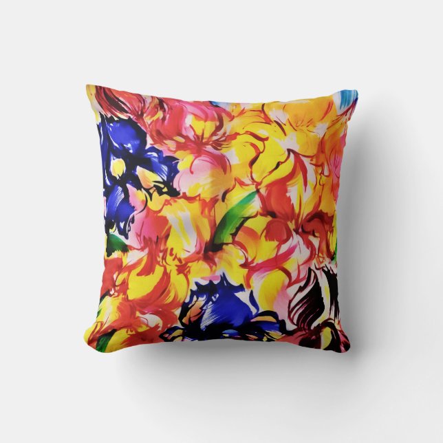 Exotic Summer Abstract Bloom Flowers  Throw Pillow (Front)