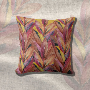 Exotic Summer Floral Feathers Watercolor Art Throw Pillow