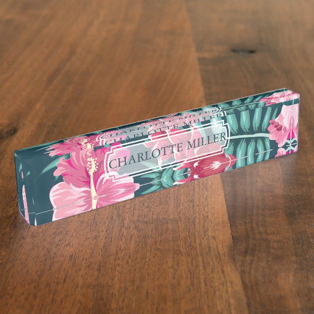 Exotic Summer Floral Monogram Desk Name Plate (Side)