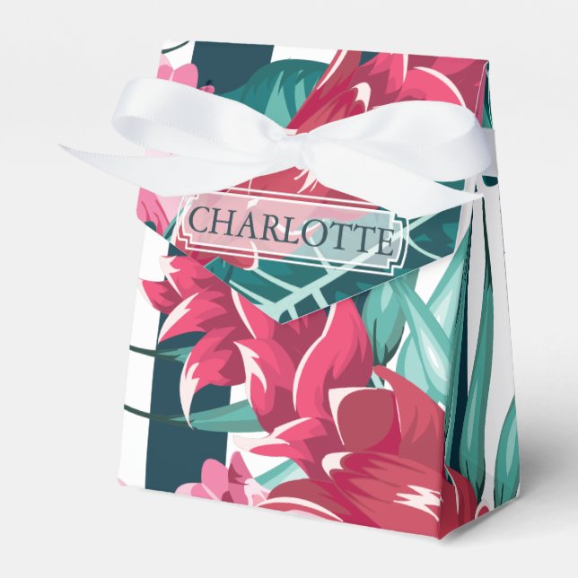 Exotic Summer Floral monogram striped Favor Boxes (Front Side)