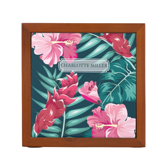 Exotic Summer Floral personalized design Desk Organizer (Front)