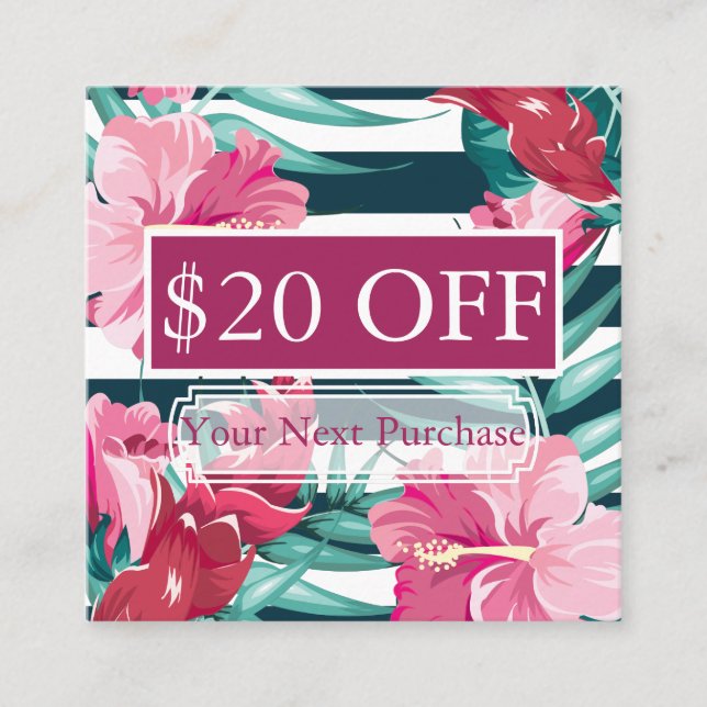 Exotic Summer Floral striped Discount Card (Front)
