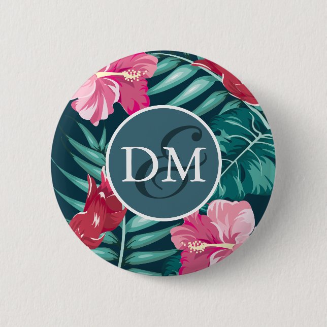 Exotic Summer Flowers Monogram Button (Front)