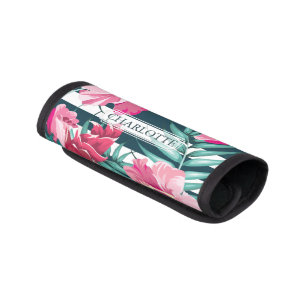 Exotic Summer Flowers Monogram striped Luggage Handle Wrap