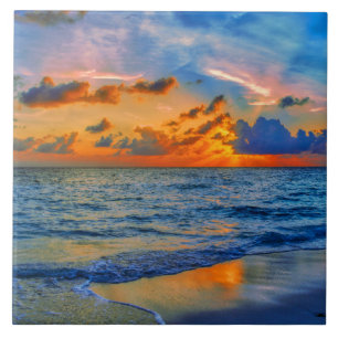 Exotic Sunset Beach Sea Ceramic Tile