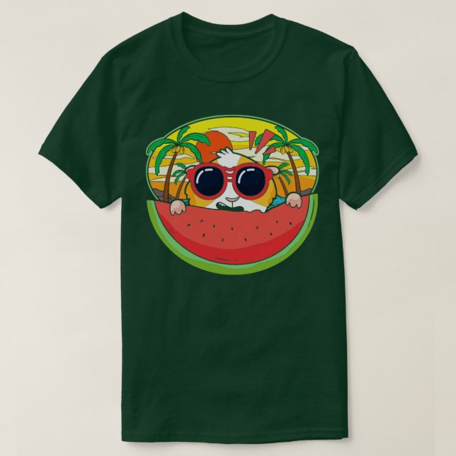 Exotic Sunset Watermelon Sunglasses Funny Guinea P T-Shirt (Design Front)