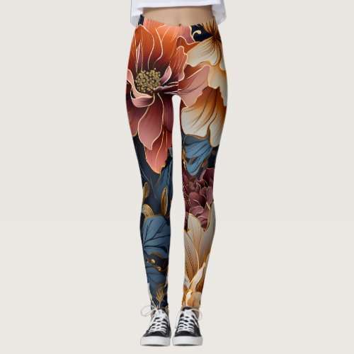 Exotic surreal flowers leggings