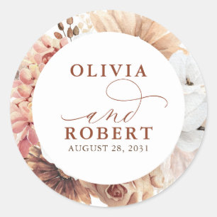 Exotic Terracotta Flowers Boho Botanical Wedding Classic Round Sticker