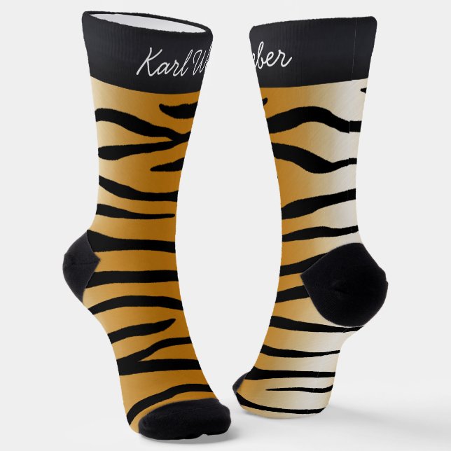 Exotic Tiger Stripes Personalized Wild Animal Socks (Angled)
