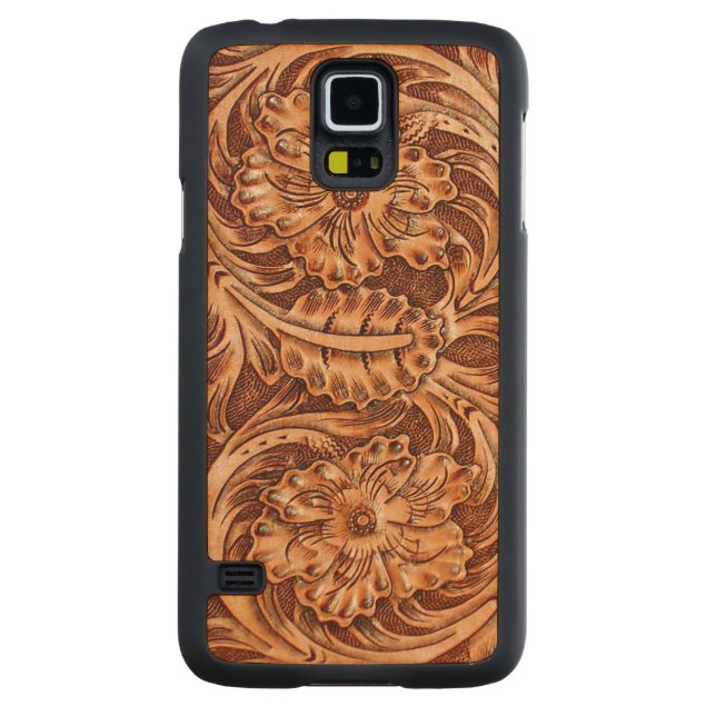 Exotic Tooled Leather Look Carved Maple Galaxy S5 Slim Case (Back)