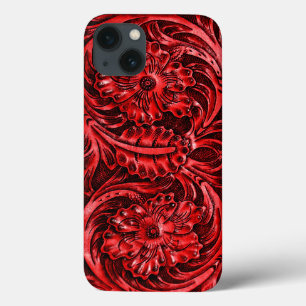 Exotic Tooled Leather Look red iPhone 13 Case