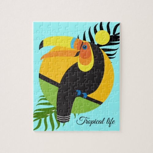 Exotic Toucan Bird and Palm Leaves Tropical Life Jigsaw Puzzle