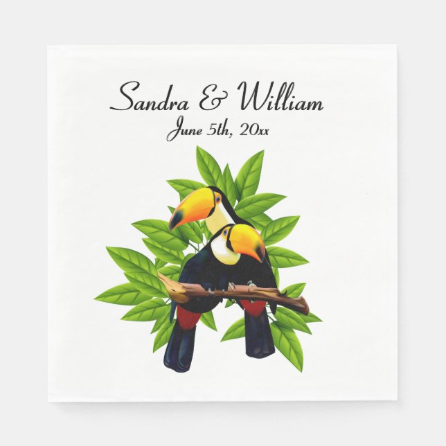 Exotic Toucan Duo Name and Date Napkins (Front)