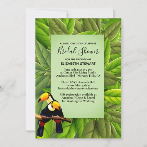 Exotic Toucan w Gift Registry Bridal Shower   Invitation