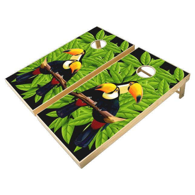 Exotic Toucans Regulation Cornhole Set (Angled)