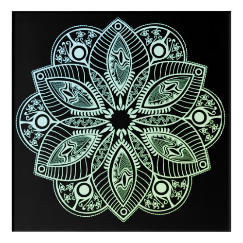 Exotic Tribal Green Gradient Mandala Acrylic Print