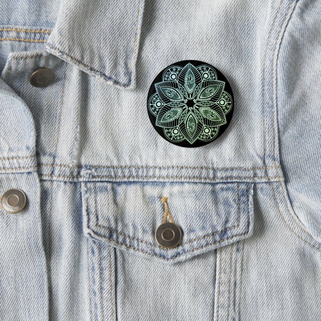 Exotic Tribal Green Gradient Mandala Button (In Situ)