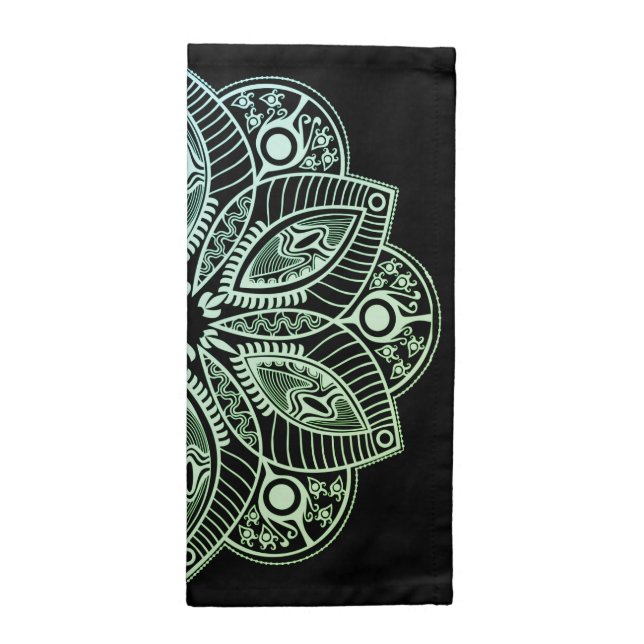 Exotic Tribal Green Gradient Mandala Cloth Napkin (Half Fold)