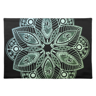 Exotic Tribal Green Gradient Mandala Cloth Placemat