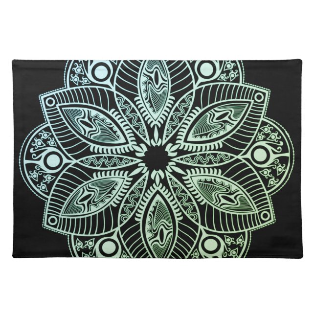 Exotic Tribal Green Gradient Mandala Cloth Placemat (Front)