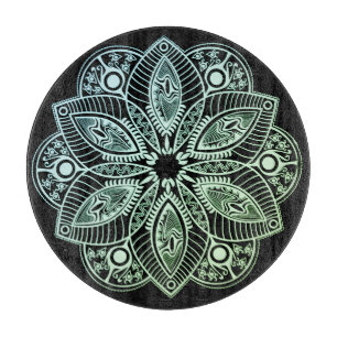 Exotic Tribal Green Gradient Mandala Cutting Board