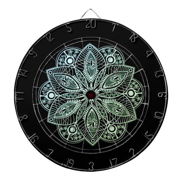 Exotic Tribal Green Gradient Mandala Dart Board (Front)