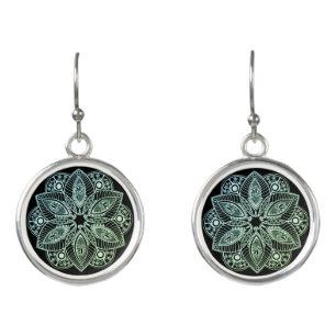 Exotic Tribal Green Gradient Mandala Earrings