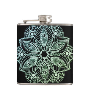 Exotic Tribal Green Gradient Mandala Flask