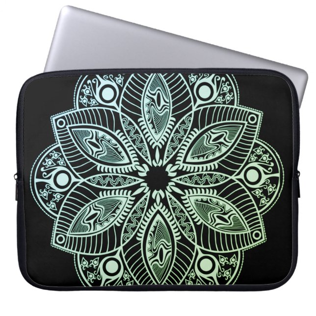 Exotic Tribal Green Gradient Mandala Laptop Sleeve (Front)