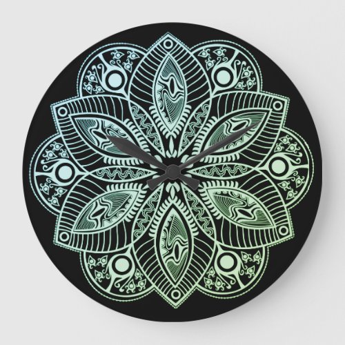 Exotic Tribal Green Gradient Mandala Large Clock