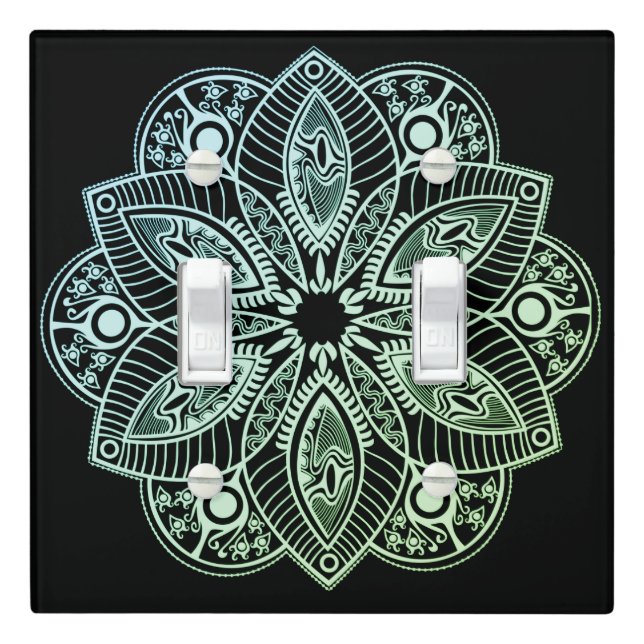 Exotic Tribal Green Gradient Mandala Light Switch Cover (In Situ)