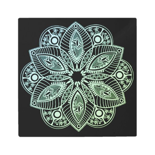 Exotic Tribal Green Gradient Mandala Metal Print