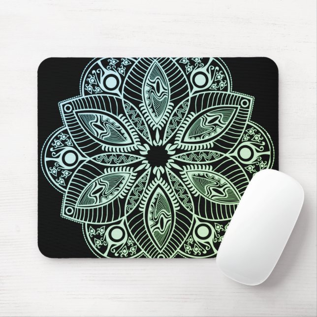 Exotic Tribal Green Gradient Mandala Mouse Pad (With Mouse)