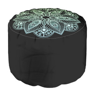 Exotic Tribal Green Gradient Mandala Pouf
