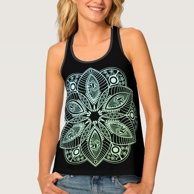 Exotic Tribal Green Gradient Mandala Tank Top (Front)