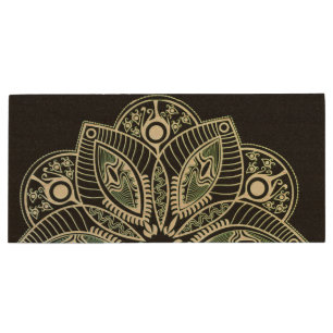 Exotic Tribal Green Gradient Mandala Wood Flash Drive