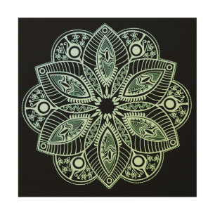 Exotic Tribal Green Gradient Mandala Wood Wall Art